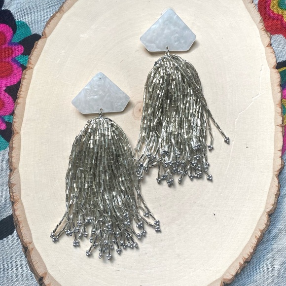 Anthropologie Bead Tassel Statement Earrings - Picture 2 of 13
